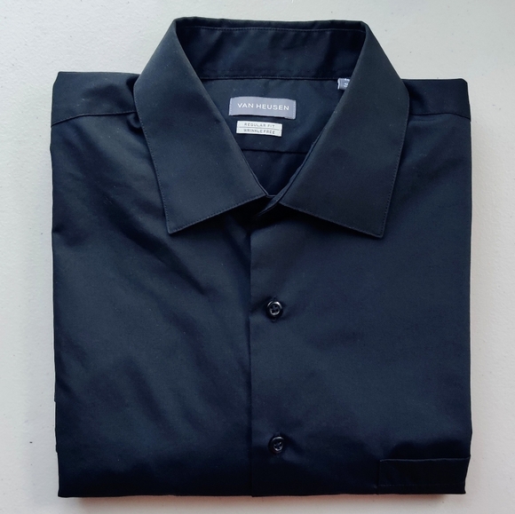 VAN HEUSEN Wrinkle Free Button Down Shirt L 16/16.5 34/35 Regular Black Mens - Picture 3 of 9